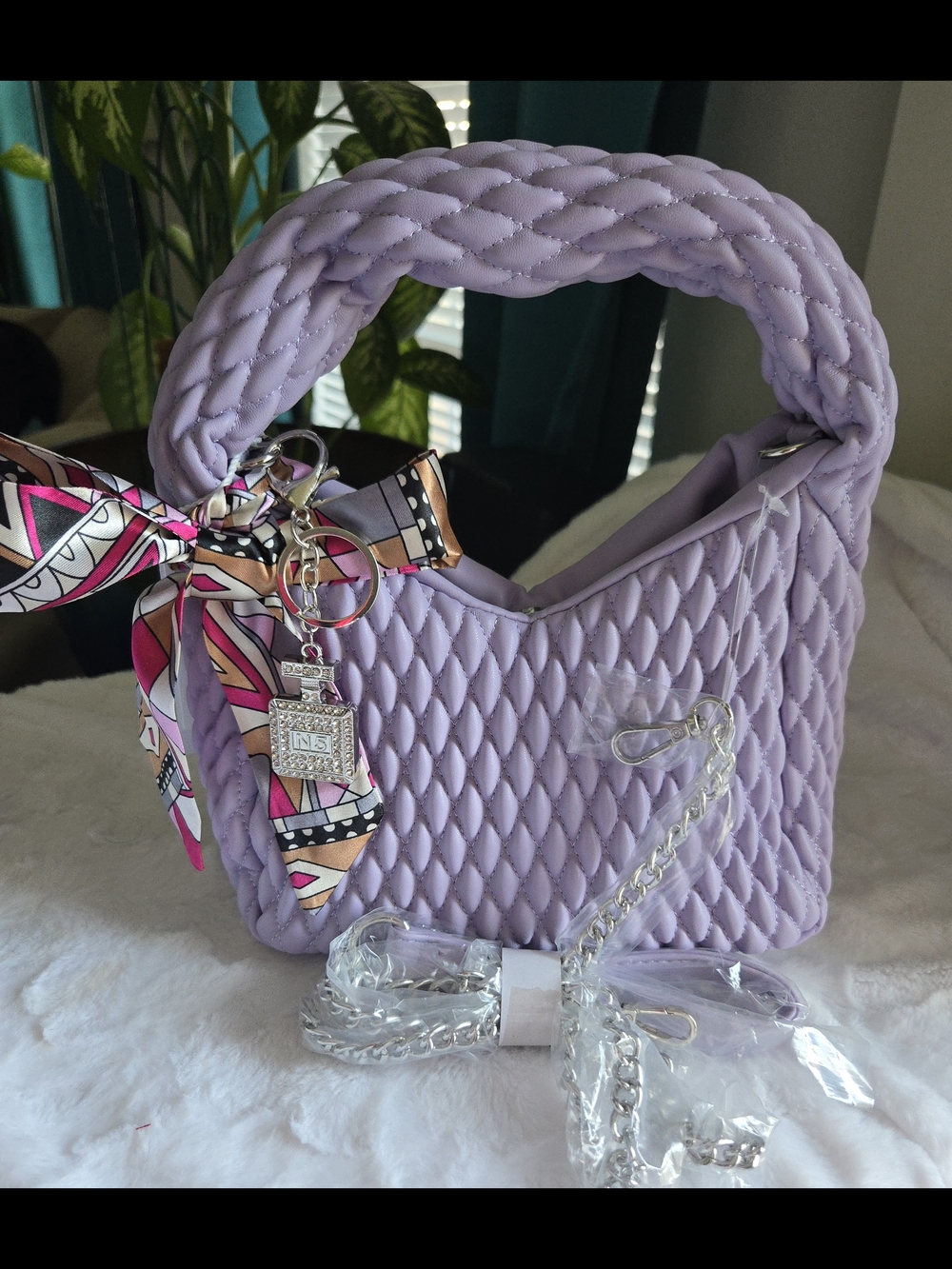 Lavender Quilted Top-Handle/Crossbody Bag🎉w/BONUS Bag Charm & Twilly🎁NWT